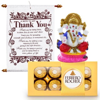 Spiritual Thank You Gift - Thank You Scroll Card with Ganesha Idol and Chocolate Box