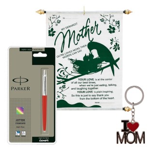 Mother's Day Special Best Gift For Mother | Mother Scroll Card, I Love Mom Keychain And Parker Pen
