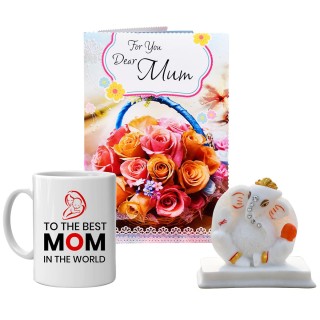 Best Gift for Mother - Greeting Card with White Ganesha Idol and Coffee Mug