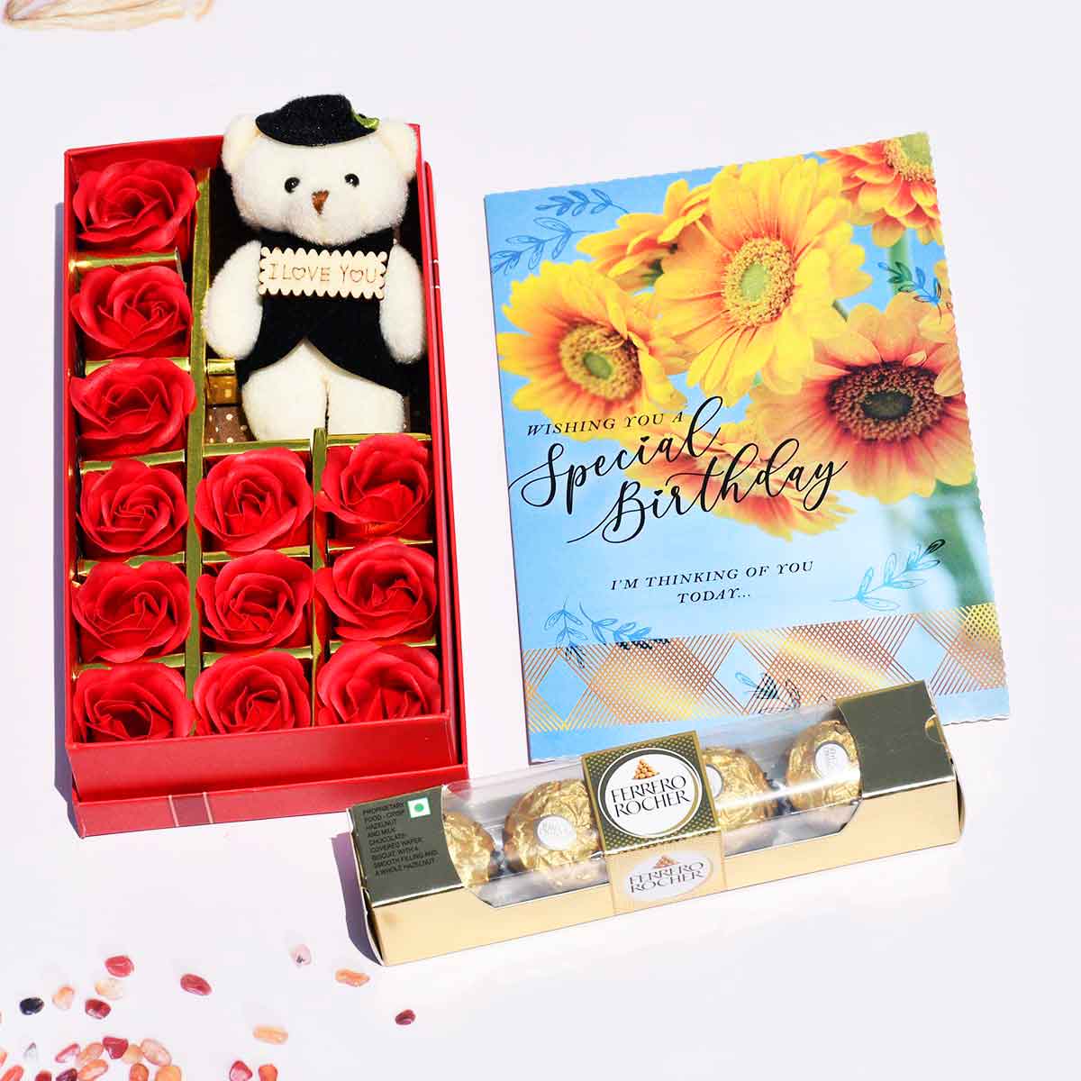 Buy Special Birthday Gifts with Card, Chocolate and Love Gift Box
