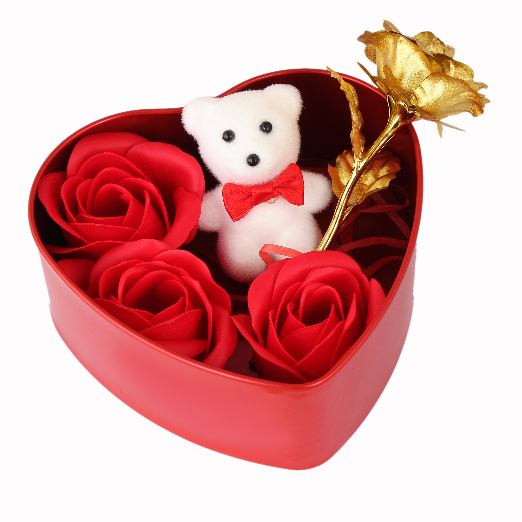 Love Gift Artificial Golden Rose with Soft Toy & Scented Roses Get up