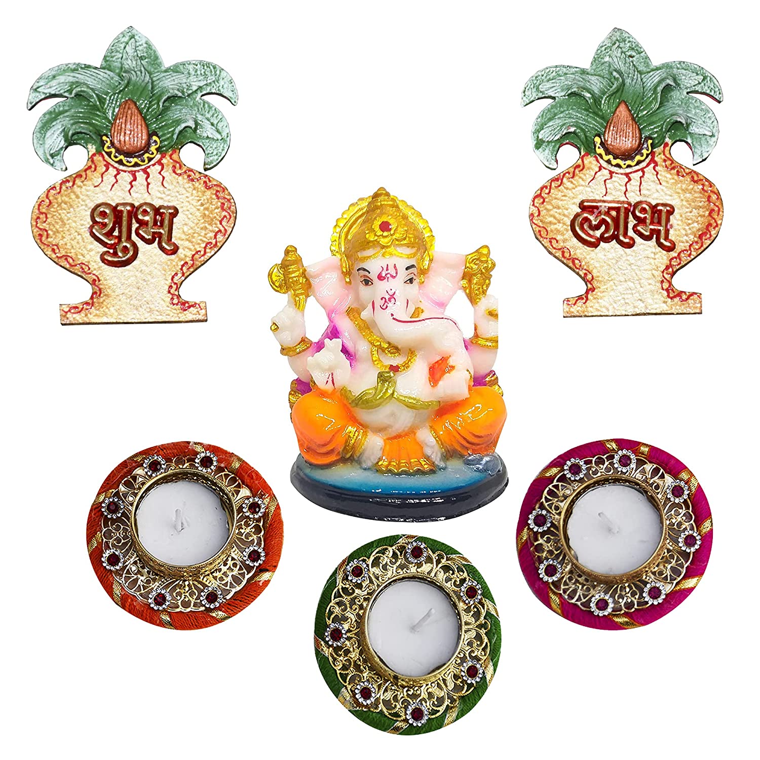 Ganesh Ji Statue With Shubh Labh And Candles Combo Offer 1508
