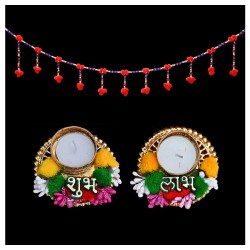 Pearl Beads Door Hanging Bandarwal for Main Door Entrance and Shubh Laabh Candle(3.3 Feet)