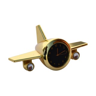 Golden Aeroplane Analog Clock Showpiece for Office Desk and Study Table