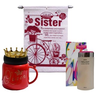 Useful Gift for Sister - Scroll Card with Perfume and Queen Coffee Mug