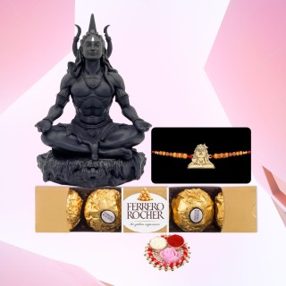 Lord Shiva Rakhi for Brother with Adiyogi Shiva Statue and Chocolate Box