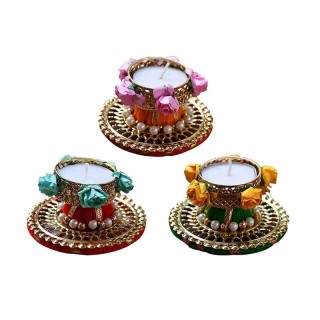 Tradtional Tealight Candle Holders for Home, Pooja Room and Diwali Decoration (Pack of 3)