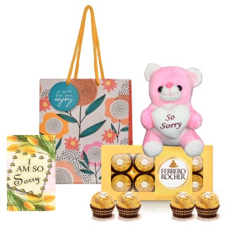 Sorry / Apology Gift for Boyfriend, Girlfriend - Sorry Greeting Card with Chocolate, Soft Teddy and Carry Bag