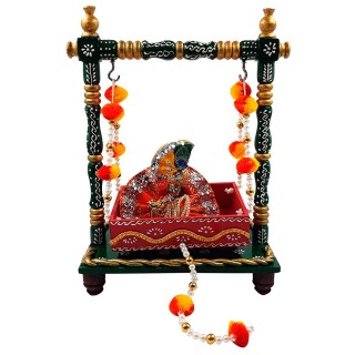 Handmade Wooden Jhula with Laddu Gopal for Home Decor and Temple