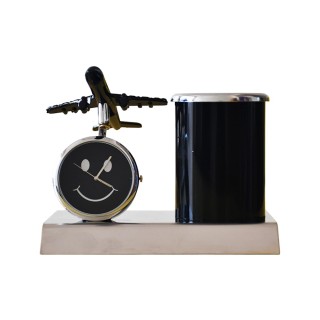 Aeroplane Clock with Pen Stand Showpiece for Office Desk