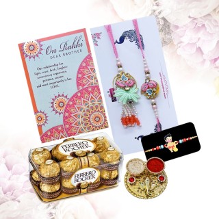 Rakhi for Bhaiya Bhabhi and Kid with Chocolate, Greeting Card