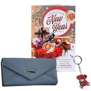 New Year Gift for Girlfriend, Wife - Greeting Card, Women Wallet and Love Key Chain