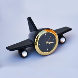 Black Aeroplane Table Clock Showpiece for Office Desk & Study Table