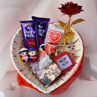 Valentine Gift Hamper with Basket for Couples