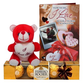 Romantic Gifts for Girls & Boys - Chocolate Gift Box with Greeting Card and Teddy Bear