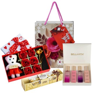 Valentine's Gift for Girlfriend - Ferrero Rocher Chocolate with Surprise Gift Box, Bella Vita Perfume and Carry Bag