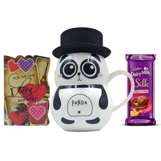 Special Gifts for Girlfriend and Boyfriend - Panda Coffee Mug with Love Greeting Card and Chocolate