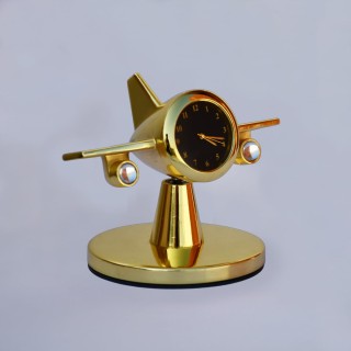 Rotating Aeroplane Table Clock Showpiece for Office Desk and Study Table (Golden)