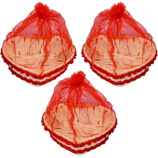 Decorative Empty Baskets with Net for Gifting (Pack of 3)