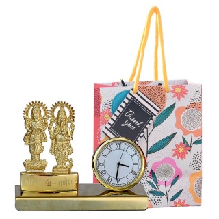 Lakshmi Ganesha Table Clock Showpiece with Paper Carry Bag for Wedding Return Gifts