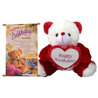 Happy Birthday Soft Teddy Bear & Birthday Wishes Scroll Card
