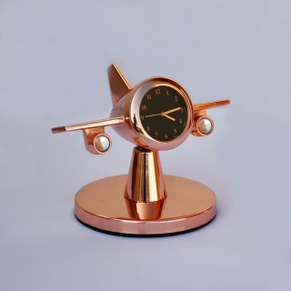 Rotatating Airplane Table Clock for Study Table and Office Desk (Copper)