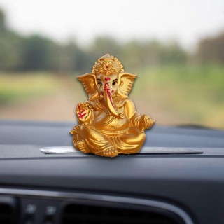 Gold Ganesha Idol for Car Dashboard and Home Temple