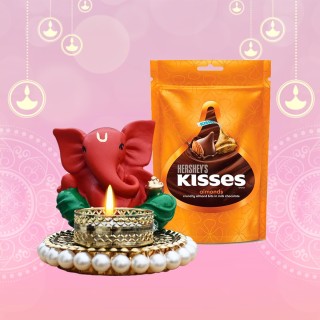 Diwali Combo Gift Pack - Lord Ganesha Idol with Diya and Chocolate Pack.