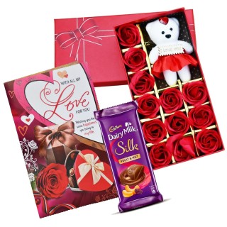 Love Gift Set for Girlfriend and Boyfriend - Greeting Card with Red Gift Box and Chocolate