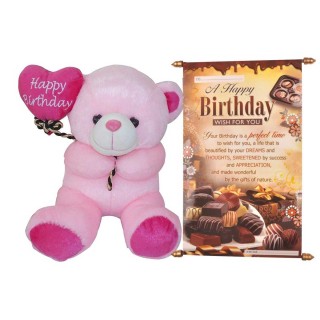 Happy Birthday Teddy Bear & Birthday Wishes Scroll Card