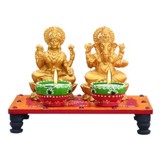 Lakshmi Ganesh Idol with Pooja Chowki and Diya for Home, Lving Room, and Pooja Room