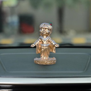 Golden Bal Krishna Idol for Car Dashboard and Home Decor