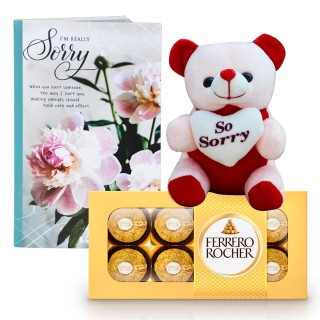 Apology / Sorry Gift for Girlfriend, Boyfriend - Sorry Card with Teddy Bear and Chocolate Box