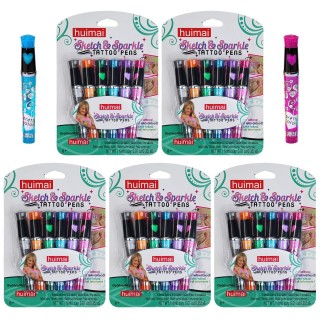 Temporary Tattoo Glitter Pen Set for Kids Birthday Return Gifts (Pack of 5)