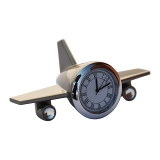 Silver Aeroplane Table Clock Showpiece for Office Desk and Study Table