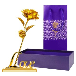 Premium Golden Rose with Love Stand - Love Gift for Valentine Day, Rose Day, Propose Day, Birthday, Anniversary Gift